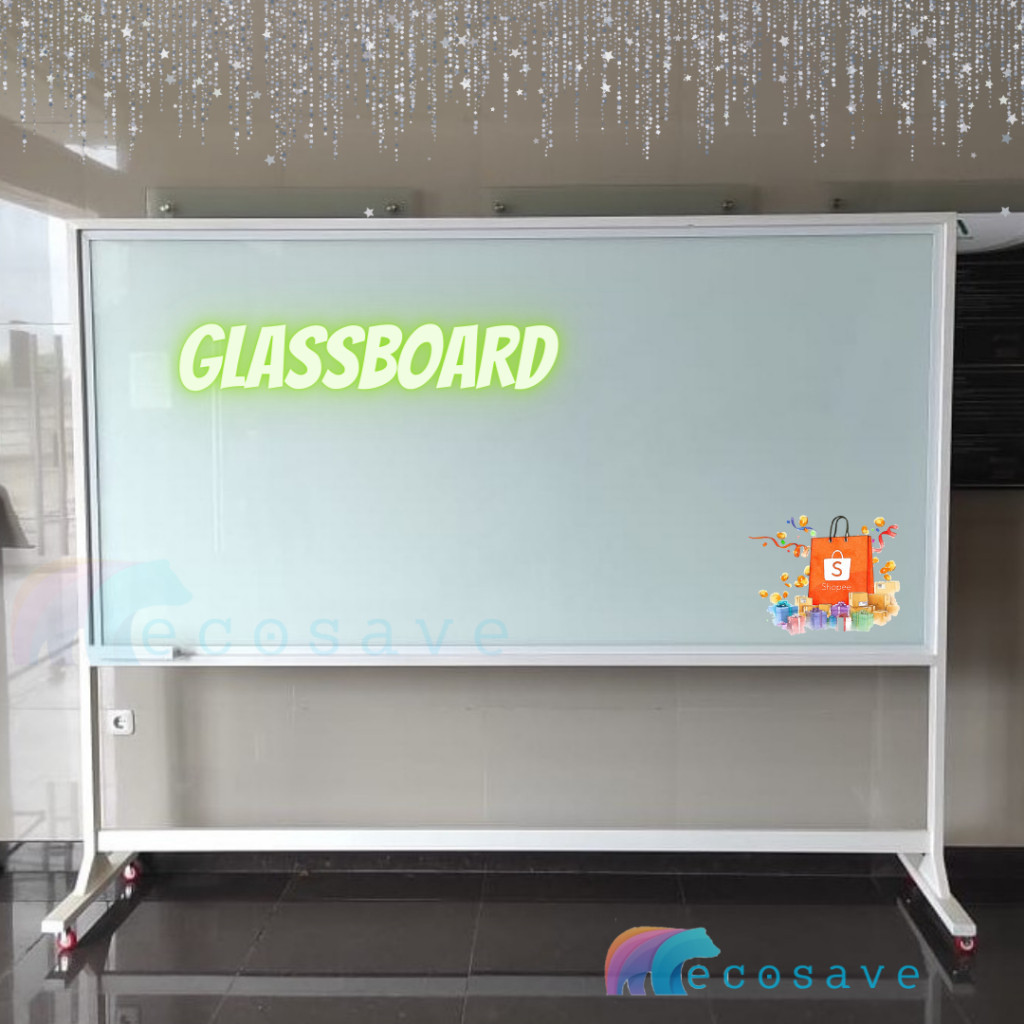 

Glassboard Standing Magnetic Papan Tulis Kaca Putih Glass Board Whiteboard Kaca Kaki Beroda White