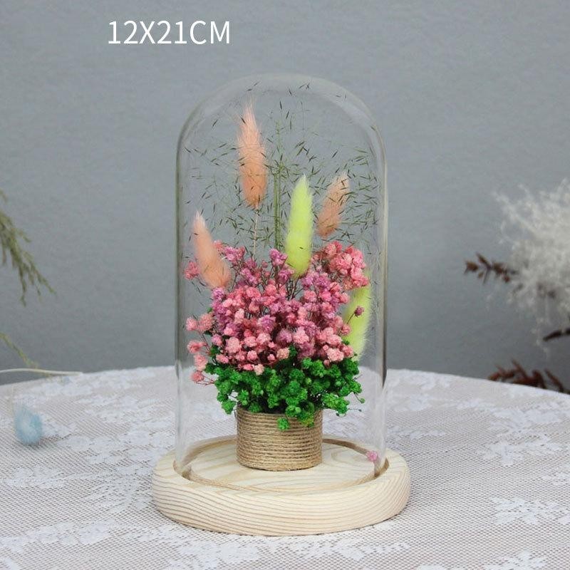 INCHOI Bunga Dekorasi Kaca Eternal Flower Dome Glass Cover IN1221 Abu Artificial Kecil Gerbera Palsu