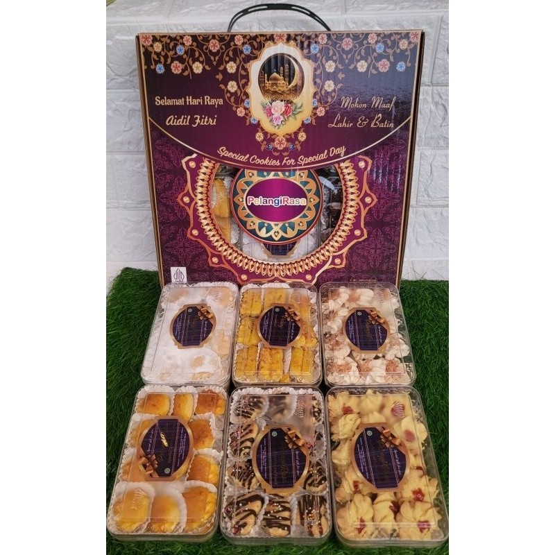 

MJS Pelangi rasa kotak - Paketan kue kering isi 6 toples - Hantaran lebaran keluarga
