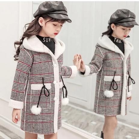 Ready Jaket Outerwear Winter Coat Anak Perempuan D2314 Wool Hoodie Berkualitas