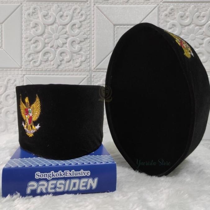 Peci Songkok Kopiah Hitam Motif Garuda Tinggi 9Cm - Songkok Anak Laki