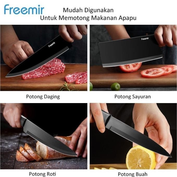[Free Gift] Freemir Set Pisau 3 Pcs Anti Lengket Gagang Kayu - Hitam