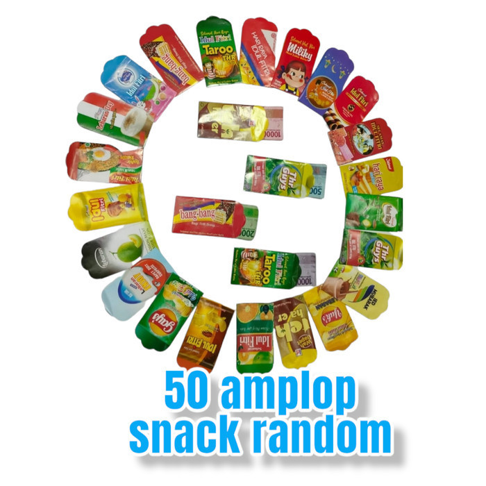 

Limited! 50 LEMBAR AMPLOP LEBARAN MOTIF SNACK - 50snack random New