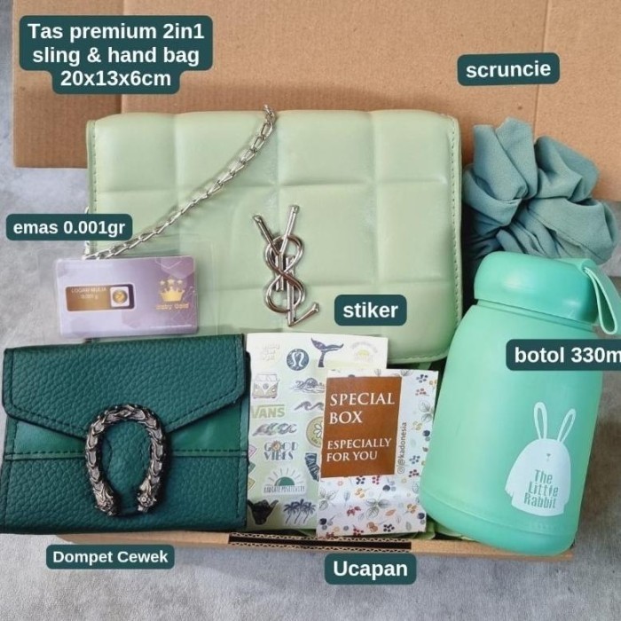 

Kado Cewek / Hampers Tas Cewek Hadiah Ultah ( Sage Giftbox )