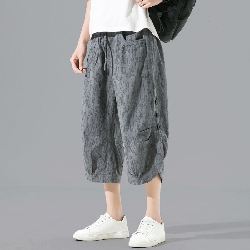 Celana Pendek Crop Pria, Bawahan Kasual Kaki Lebar Tipis Kasual untuk Lelaki