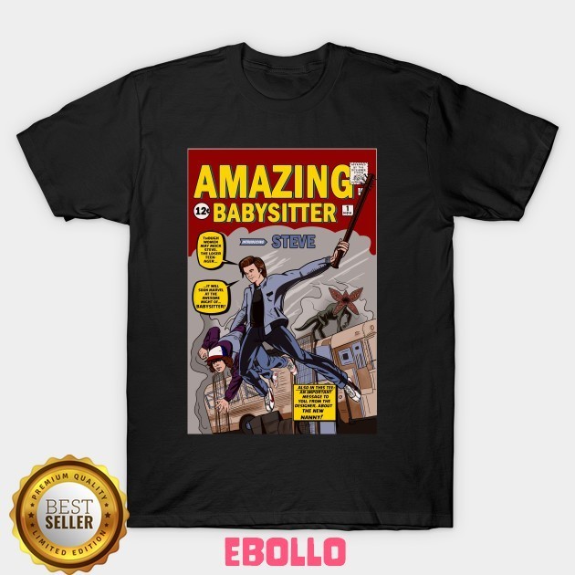 Baju Kaos Tshirt Amazing Babysitter Comic Book Demogorgon Dustin Henderson Steve Harrington Stranger