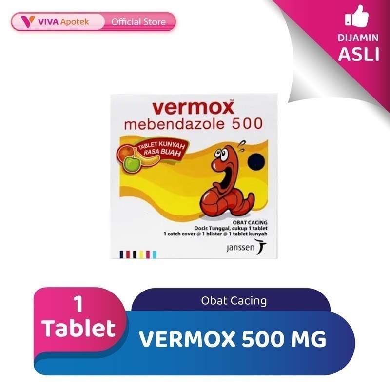 Vermox 500 mg Obat Cacing (1 Tablet)