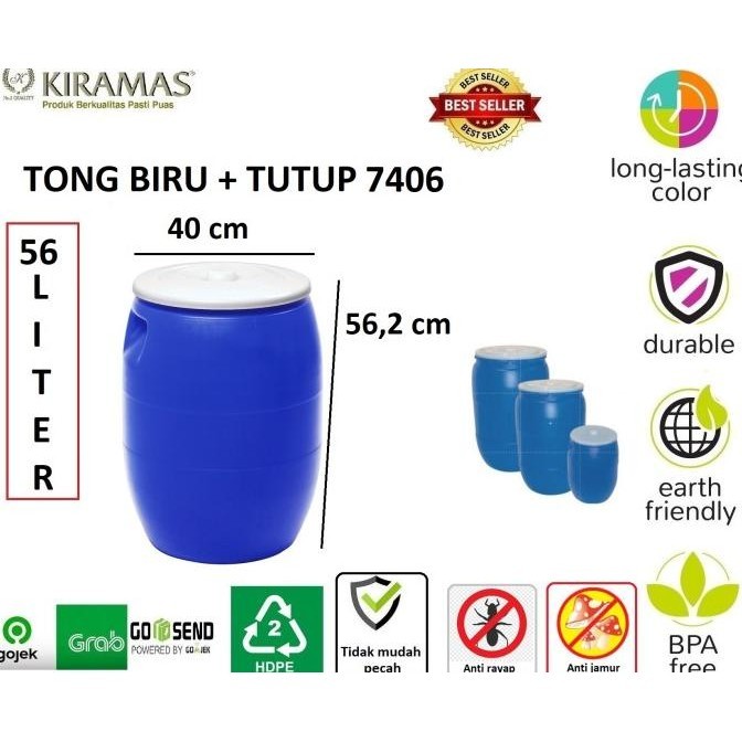 Kiramas Tong Air / Tong Biru / Tong Sampah / Plastik 56 Liter - 7406 Baru
