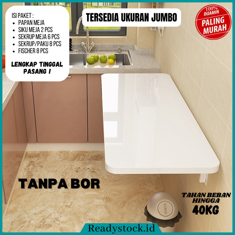 Promo 100% Readystock.Id Meja Lipat Tempel Dinding Tanpa Bor Ukuran 80X40Cm 60X40Cm 60X30Cm 80X20Cm