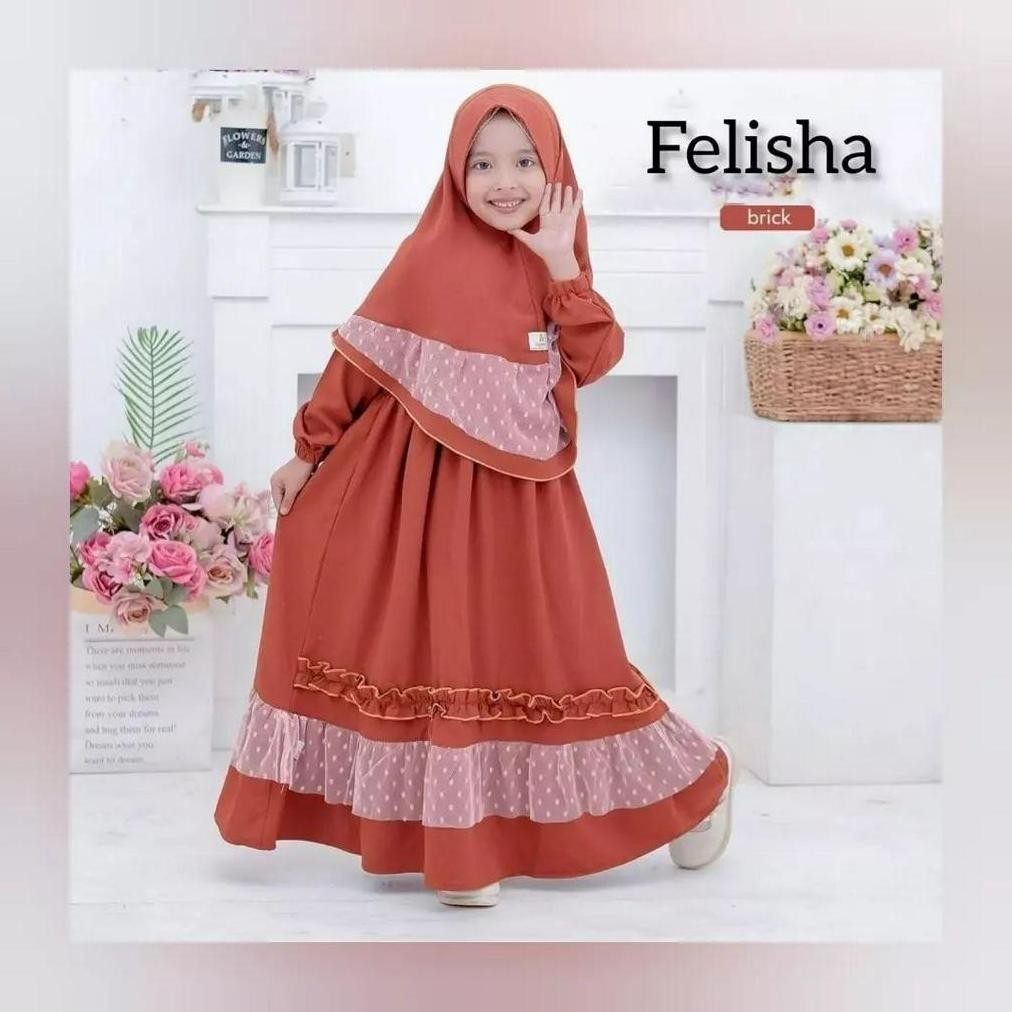 Terlaris Baju Anak Perempuan Felisha Syari Kids Mc Bahan Shakila Mix Tile Dot Gamis Set Hijab Anak P