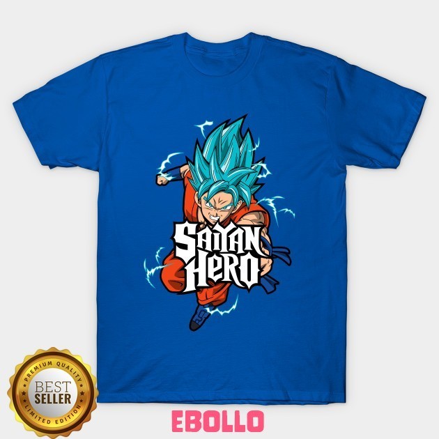Baju Kaos Tshirt Saiyan Hero Rock AnimeBall Legend Dragon Z Goku Guitar Distro Cotton Combed Premium