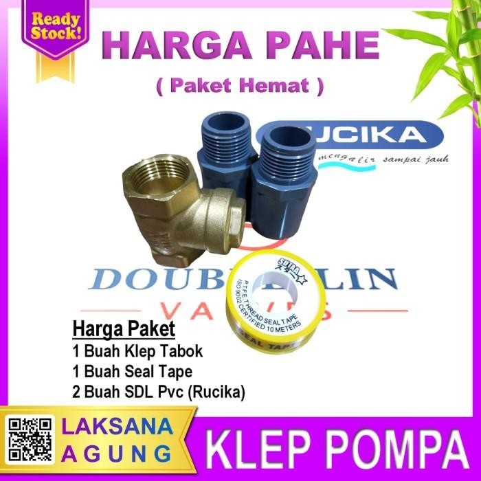 Klep Tabok 3/4 Inch Kuningan + Sok Drat Luar Rucika + Seal Tape