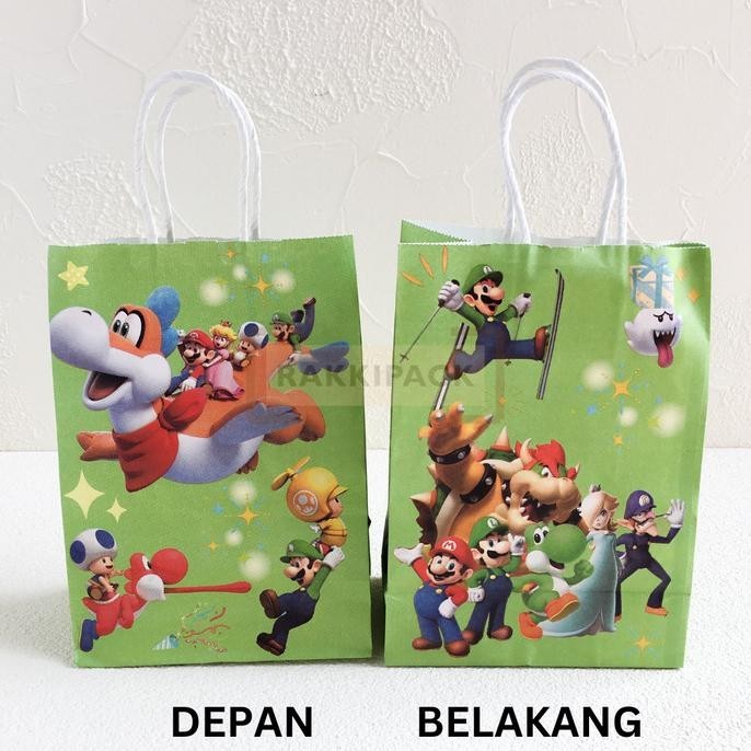 

*#*#*#] paper bag tas kertas snack ultah anak mario goodie bag hampers