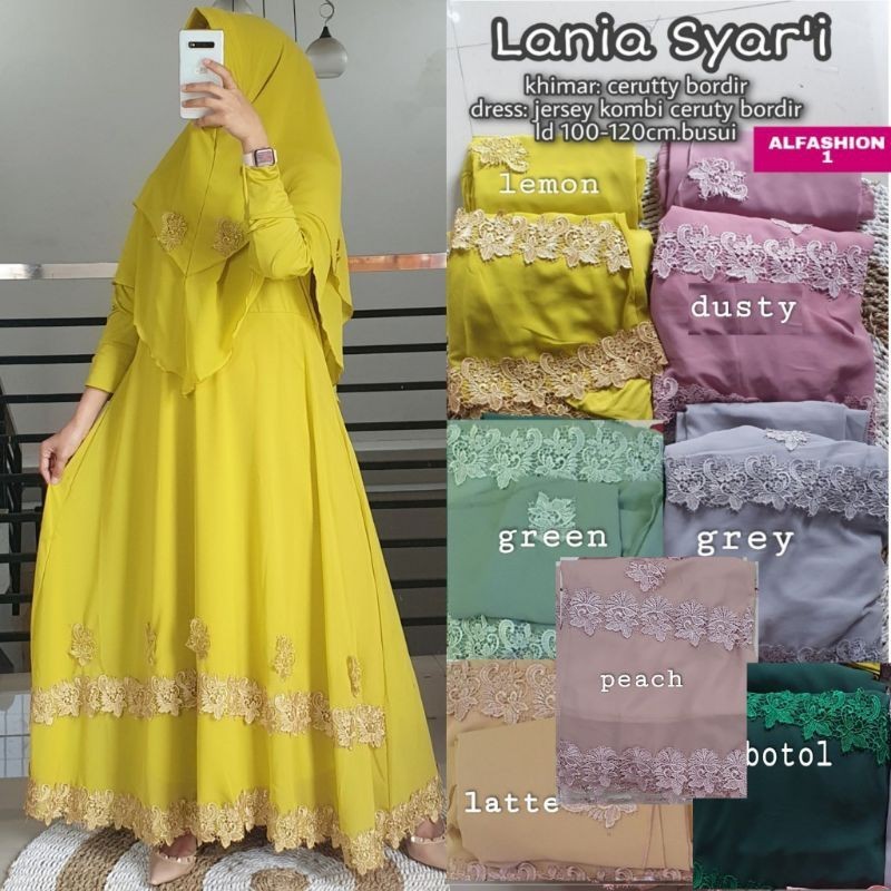NEW PREMIUM DAILY HIJAB LANIA SYARI # GAMIS SET KHIMAR CERUTY APLIKASI JERSEY