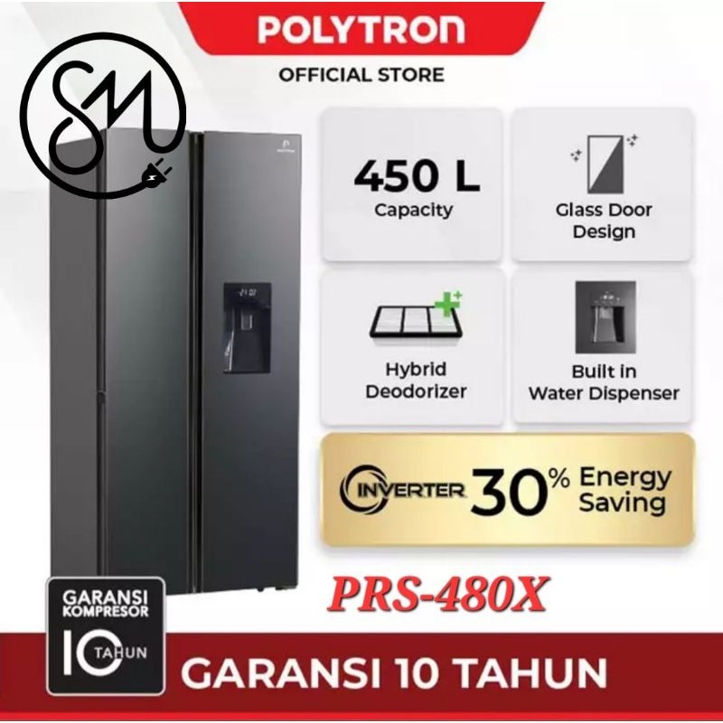 Kulkas Polytron Side by Side PRS-480X 450 L Belleza Inverter 2 pintu