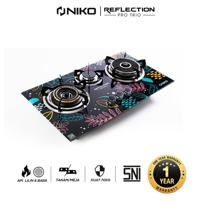Kompor Gas Tanam Kaca 3 Tungku Niko Reflection Pro Trio