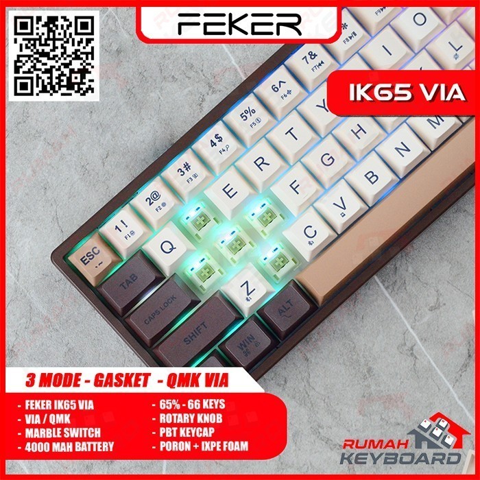 Mechanical Keyboard - Feker Ik65 - 3 Mode - Gasket - Rgb - Knob - Via