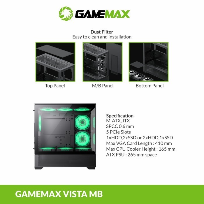 Casing Pc Gamemax Vista Micro Atx Pc Case