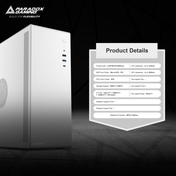 Cassing Paradox Gaming Luxy Slim Black M-Atx Include Sfx Psu