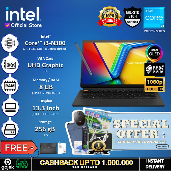 Asus Vivobook 13 Slate Oled T3304 - Core I3 N300 8Gb 256G Ufs 60Hz Fhd