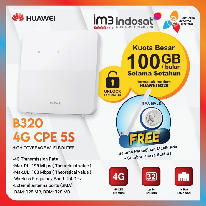 Huawei B320 Penganti Orbit Star 2 B312 Modem Router Wifi Unlock