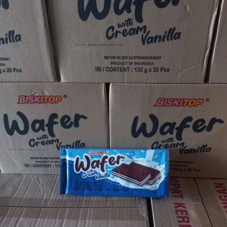 

Siap Kirim >>> Biskitop Wafer Cream Vanila 135 Gram 1 Dus Isi 20 Pcs