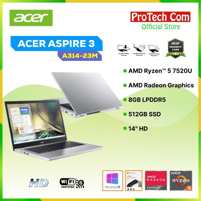 Laptop Acer Aspire 3 A314-23M Ryzen 5-7520U 8Gb 512Gb Radeon 610M W11