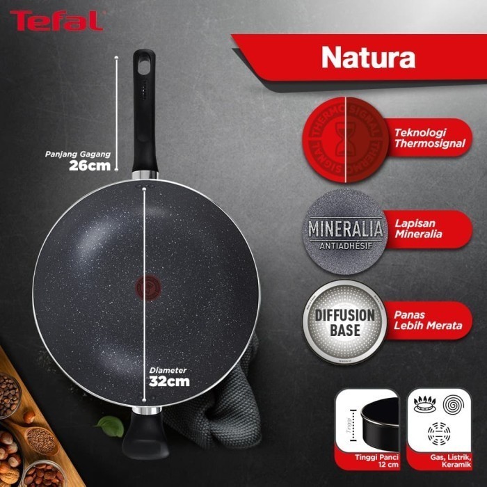 Tefal Natura Wokpan 32Cm+ Lid Wajan Anti Lengket [Fs]