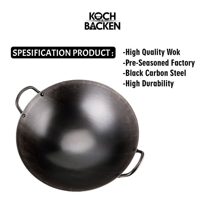 Koch&Backen Black Carbon Steel Classic Wok 70Cm Wajan Baja Size Besar