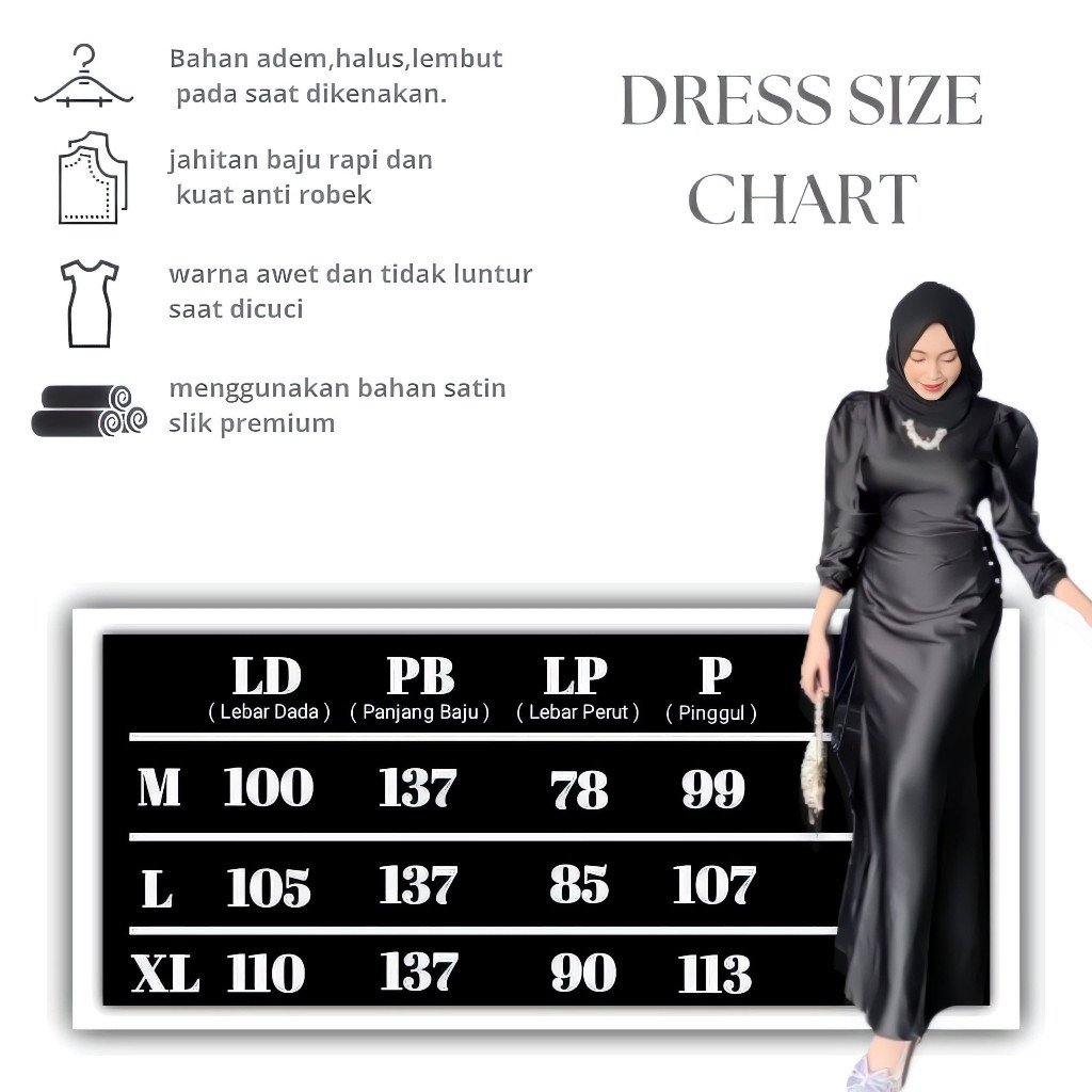 PS3 EMIRA DRESS GAMIS KONDANGAN WANITA REMAJA HITAM POLOS VARIASI MUTIARA BAHAN SATIN SILK PREMIUM