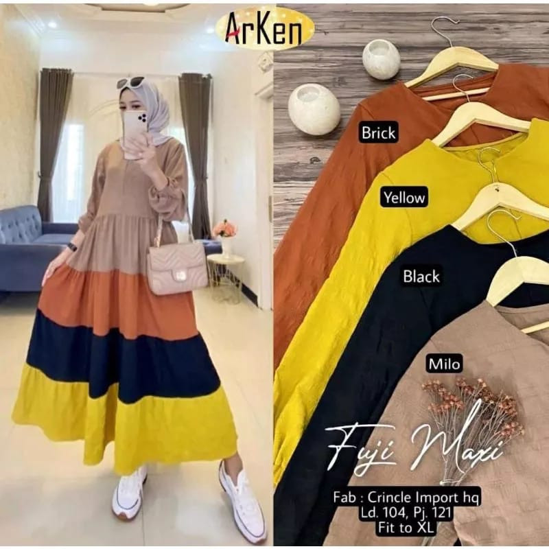 H68 GAMIS FUJI / GAMIS MIDI FUJI PELANGI / MIDI DRESS BAHAN CRINCKLE AIRFLOW TERBARU K1Z