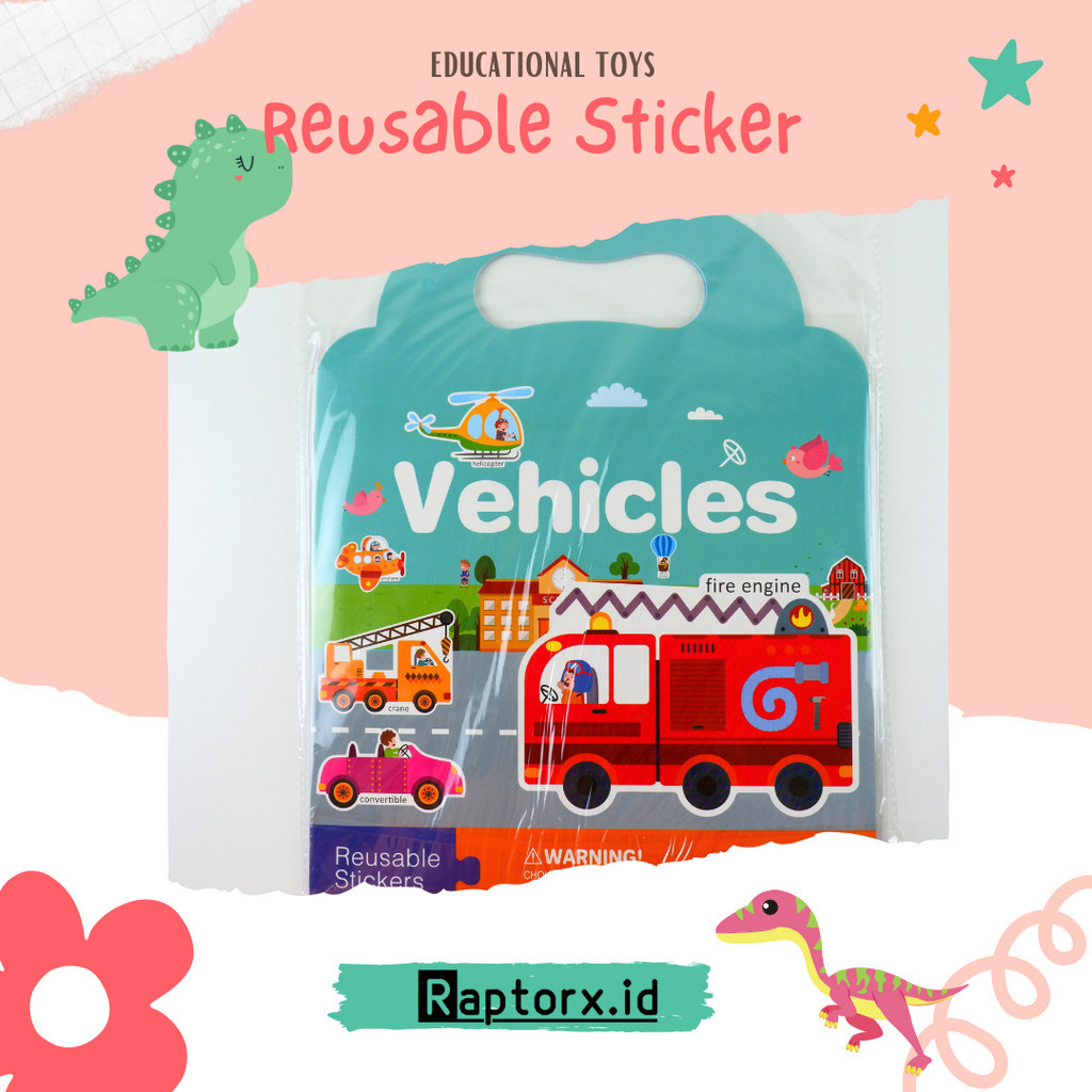 Sticker Book Reusable Buku Stiker Bisa Dilepas Pasang Mainan Edukasi Montesori - Vehicle
