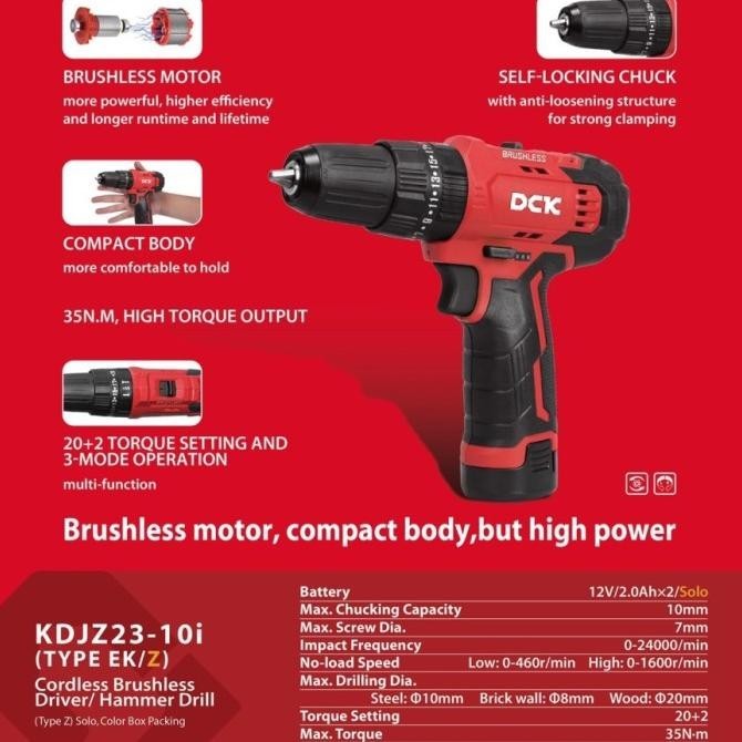 Ready Brushless Hammer Drill Bor Tembok Baterai Dck-Kdjz23-10Iek 12V