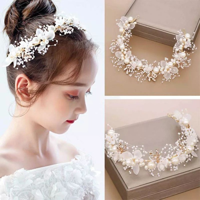 Headpiece Bunga Hiasan Rambut Pernikn Hiasan Kepala Hijab Pearl Bunga