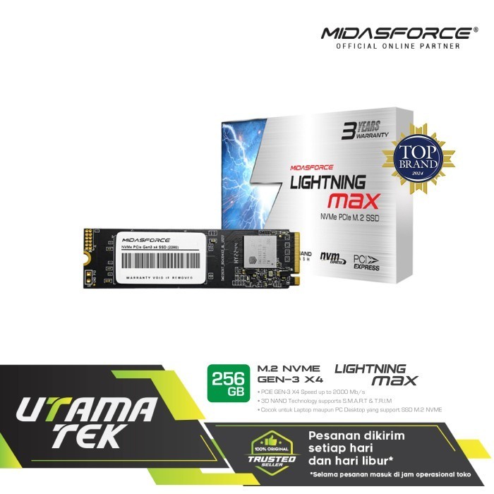 Nvme M.2 256Gb Midasforce Lightning Max Ssd Nvme M.2 Pcie Gen3 X4