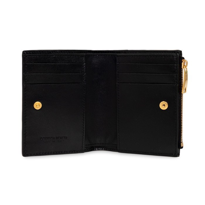 Bottega Veneta Intrecciato Small Bi-Fold Zip Wallet Black