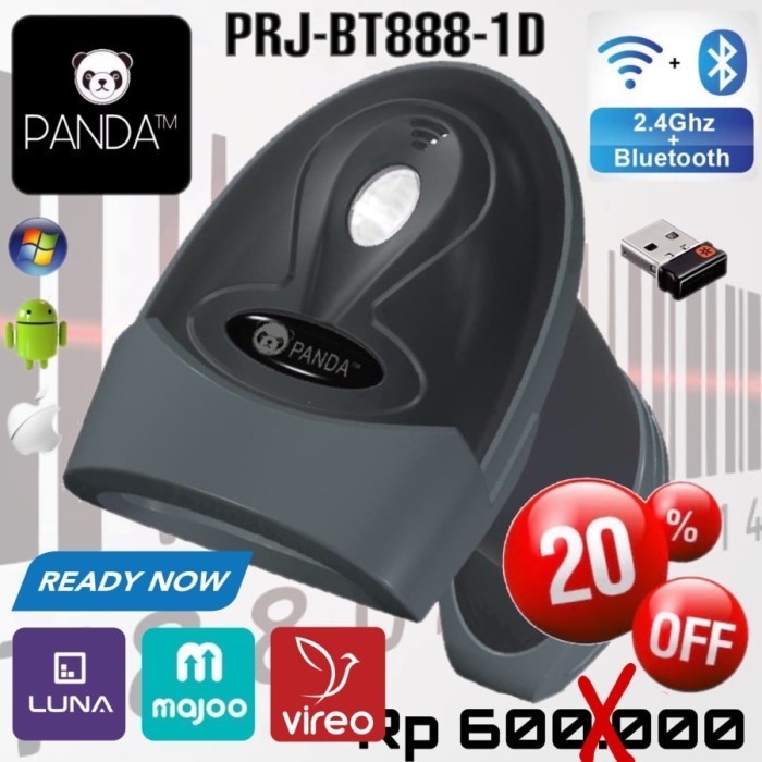 Panda Prj-Bt888-1D Wereless Laser Barcode Scanner (Bluetooth+2.4G) Termurah Terlaris Promo