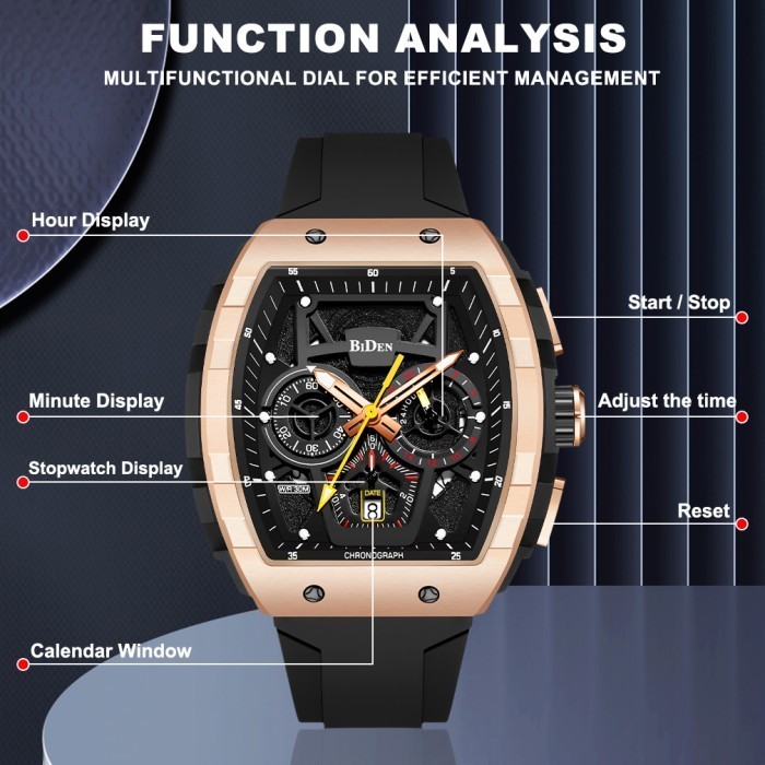 Biden Jam Tangan Pria Original Multifungsi Kalender Bercahaya Anti Air