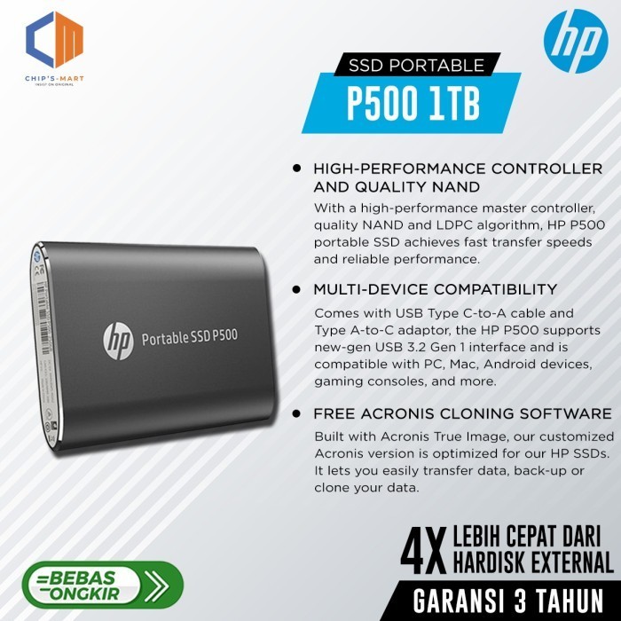 HP SSD external P500 1TB / portable / Type-C / ORI / garansi 3 tahun