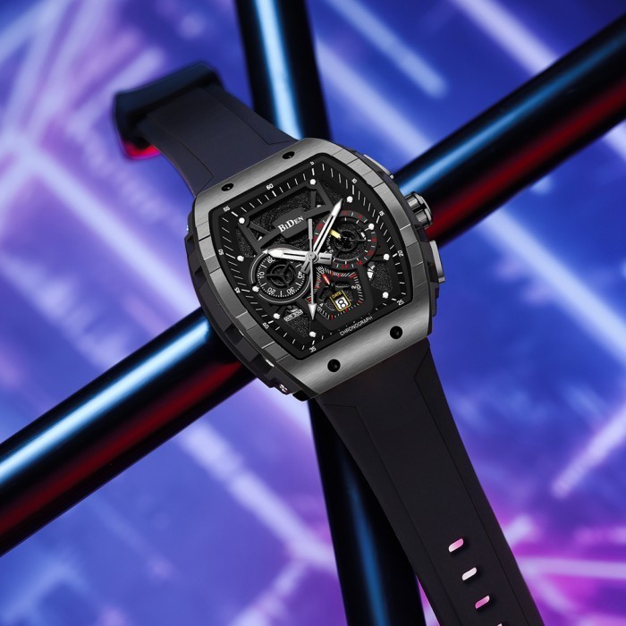 Biden Jam Tangan Pria Kuarsa Kemewahan Multifungsi Tali Silikon Jam