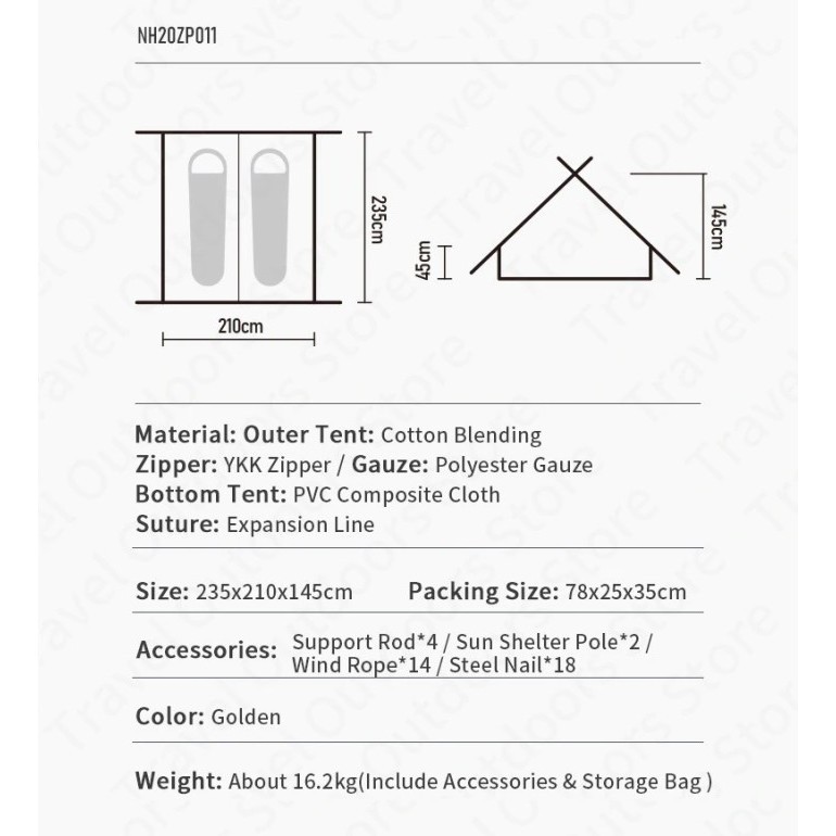 Tenda Cotton Series Naturehike Nh20Zp011 Camping Safari Glamping