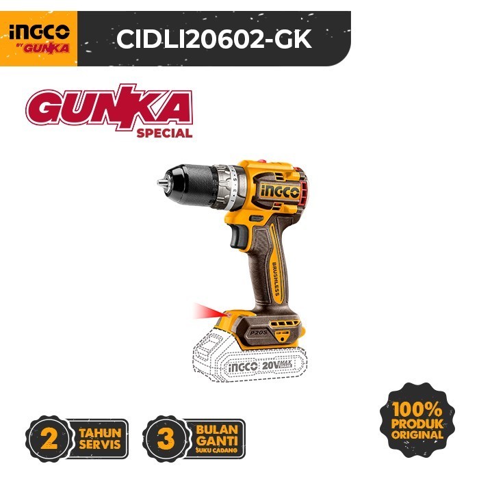 P20S Brushless Impact Drill 13Mm Ingco Cidli20602-Gk Bor Tembok Beton