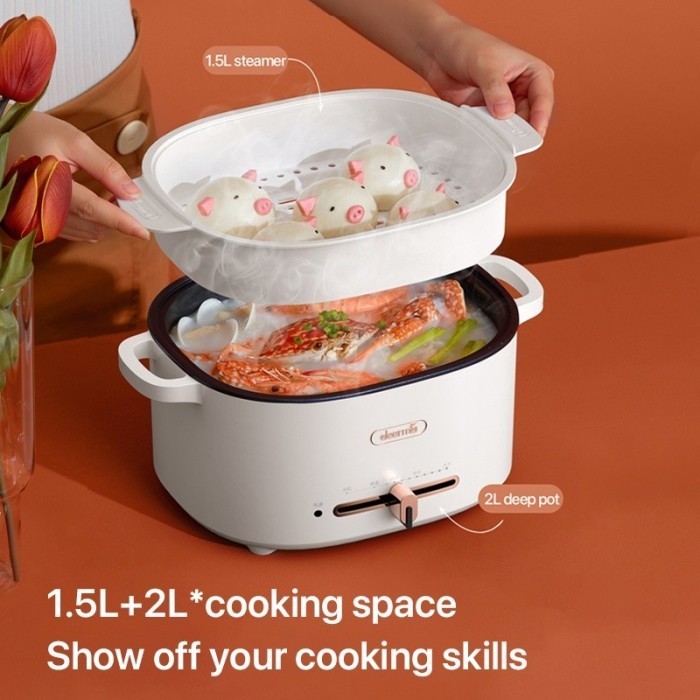 Deerma Dg20 Alat Masak Panci Elektrik Listrik Kukus Goreng Steam 1200W
