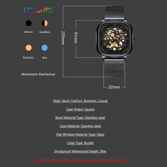 Jam Tangan Pria Biden Anti Air Stainless Steel Strap Mekanik Otomatis Termurah Terlaris Promo