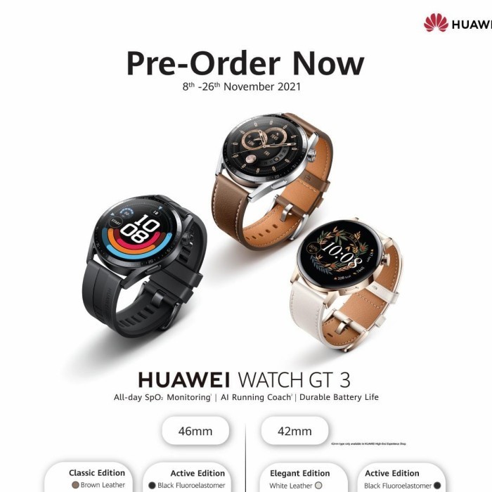 Huawei Watch Gt3 Gt 3 Brown 42Mm Garansi Resmi