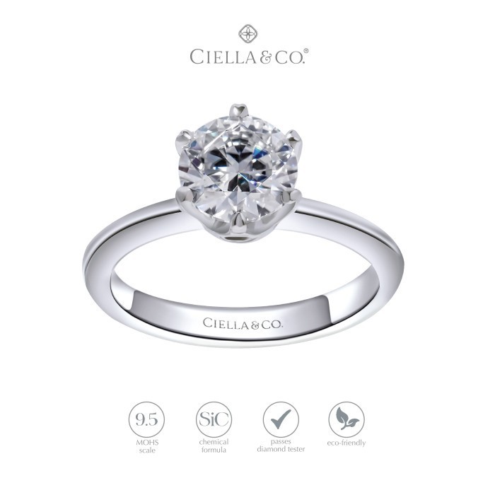 Ciella & Co. Cincin 6 Prong Solitaire 1 Ct Moissanite 18K White Gold