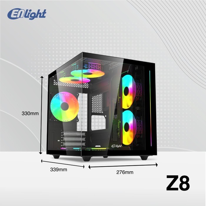 Casing Enlight Z8 Black +3 Fan Rgb Case Support Watercooling 240-280