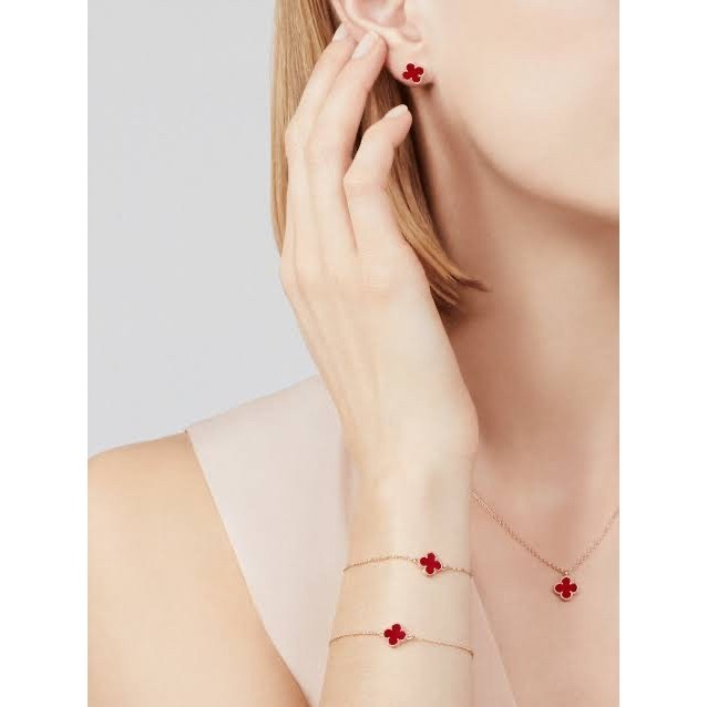 Sweet Alhambra Vc Necklace & Earring 18 K Carnelian Diamond Jewelry