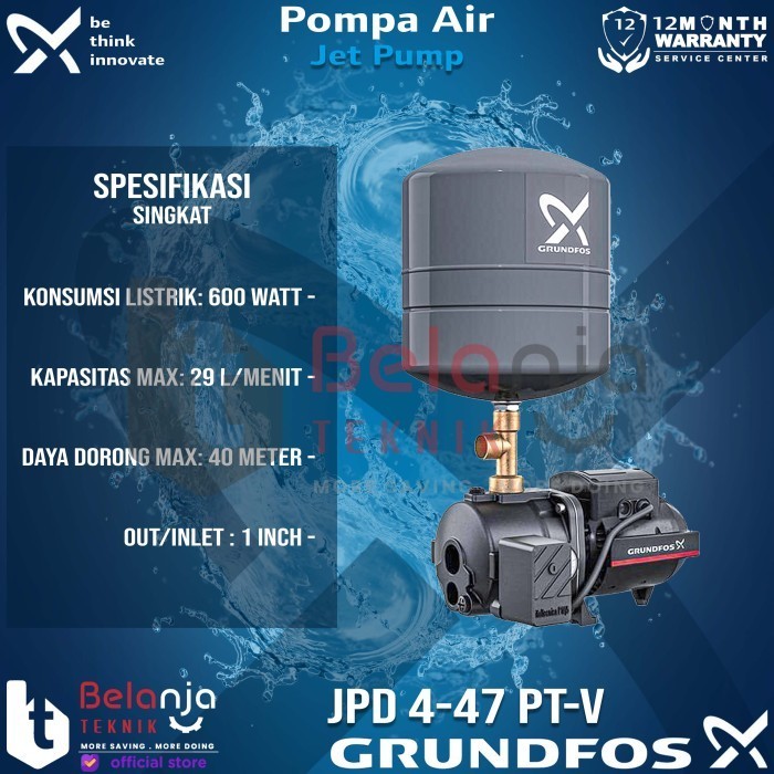 Grundfos Mesin Pompa Air Jpd 4-47 Pt-V Jet Pump 30 Meter Sumur Dalam