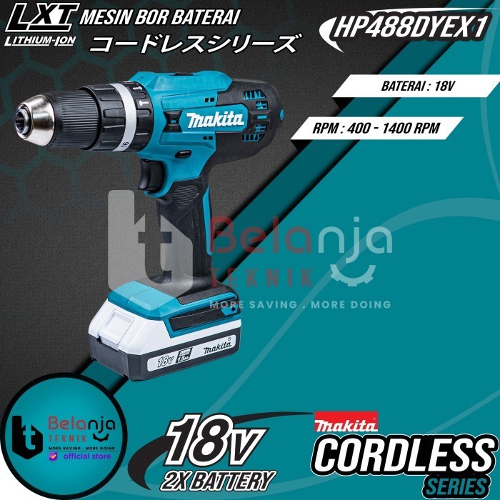 Makita Cordless Hammer Driver Drill Hp488D Bor Baterai 18V Hp 488 D